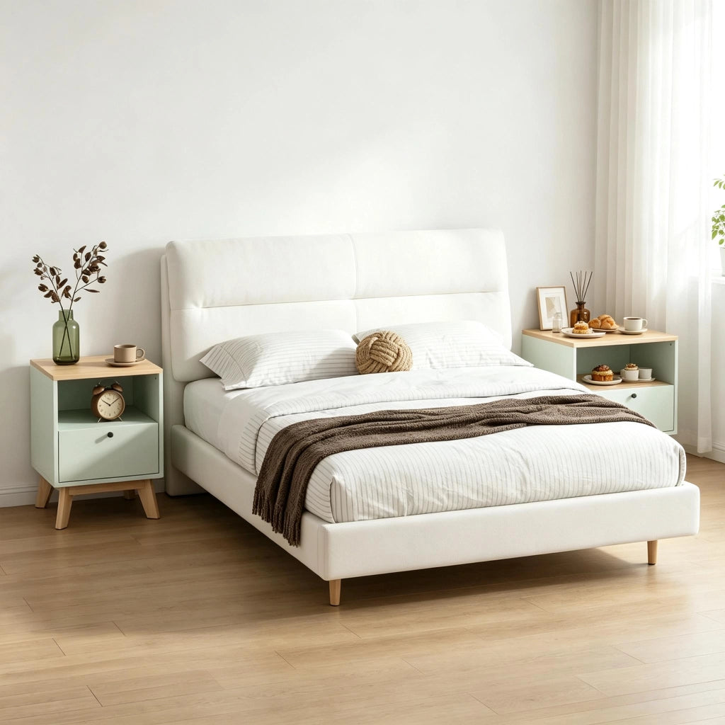 Set di 2 comodini moderni con cassetto e vano a giorno 40x40x55 cm verde chiaro
