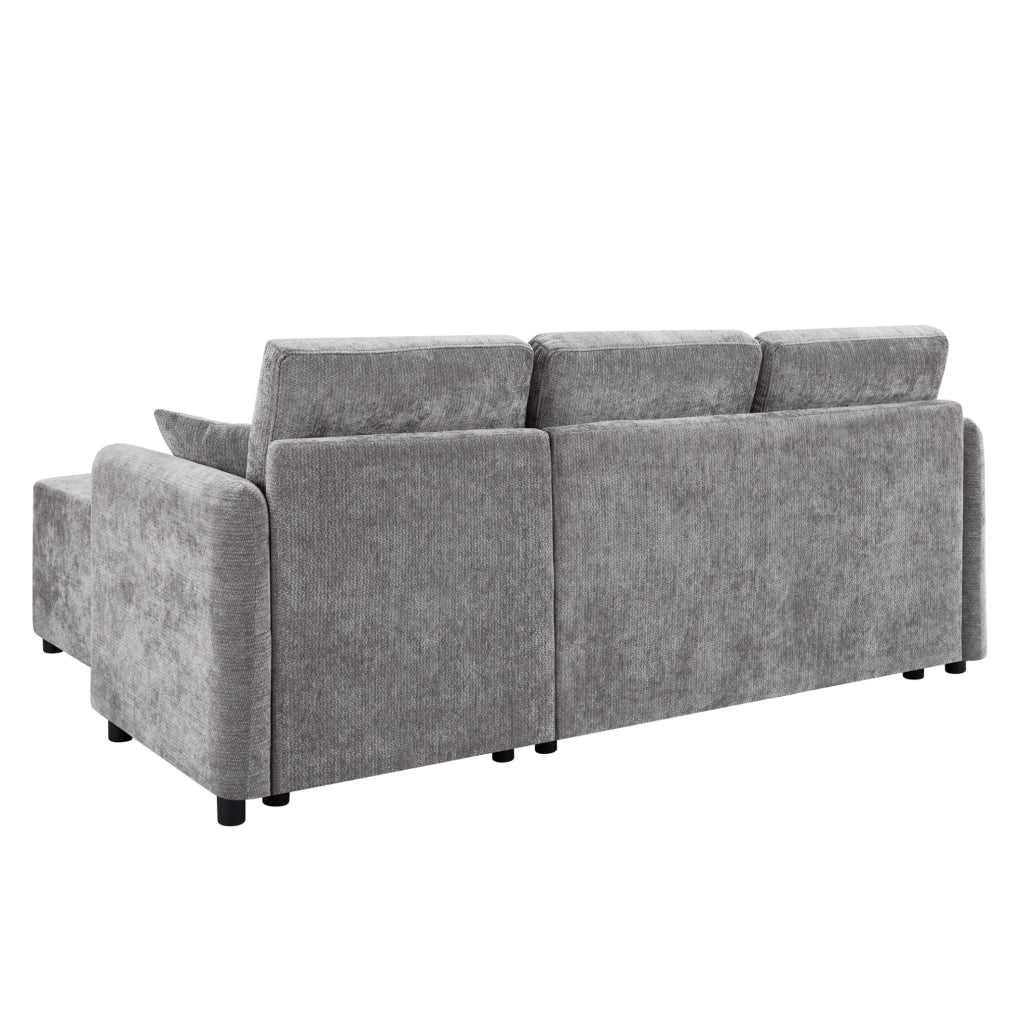 Divano angolare ULEVR 3 posti 187,5x144x85,5 cm con chaise longue, chenille grigio e 2 cuscini