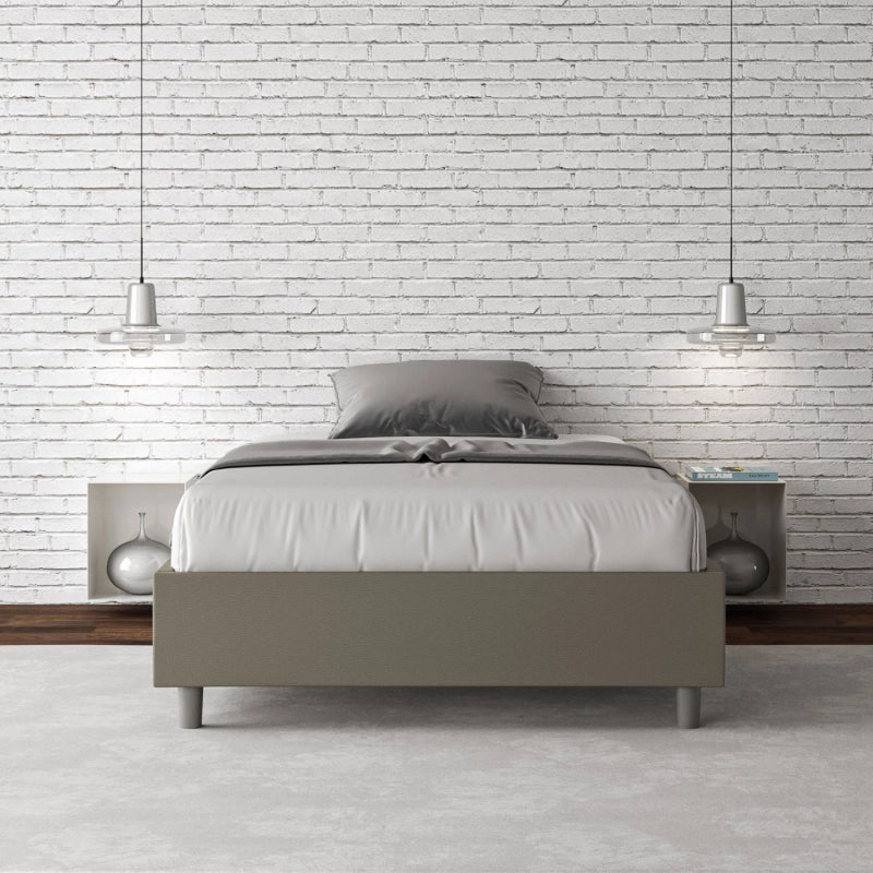 Letto Sommier imbottito Matrimoniale francese 140x210 cm Azelia - Similpelle,Senza rete,Cappuccino