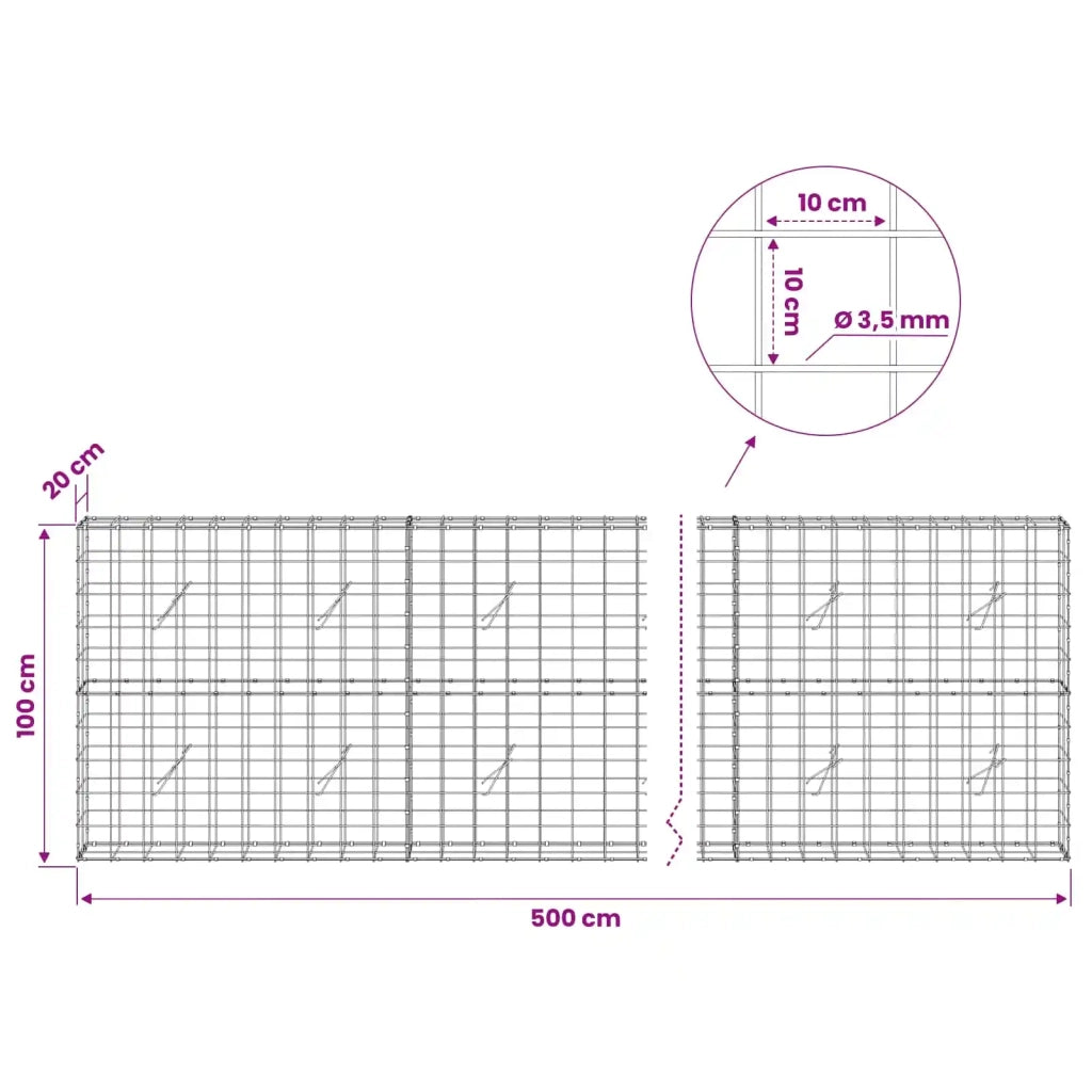 Gabione con Filo da 3,5 mm e Rete da 10x10 cm 500x20x100 cm 3463108
