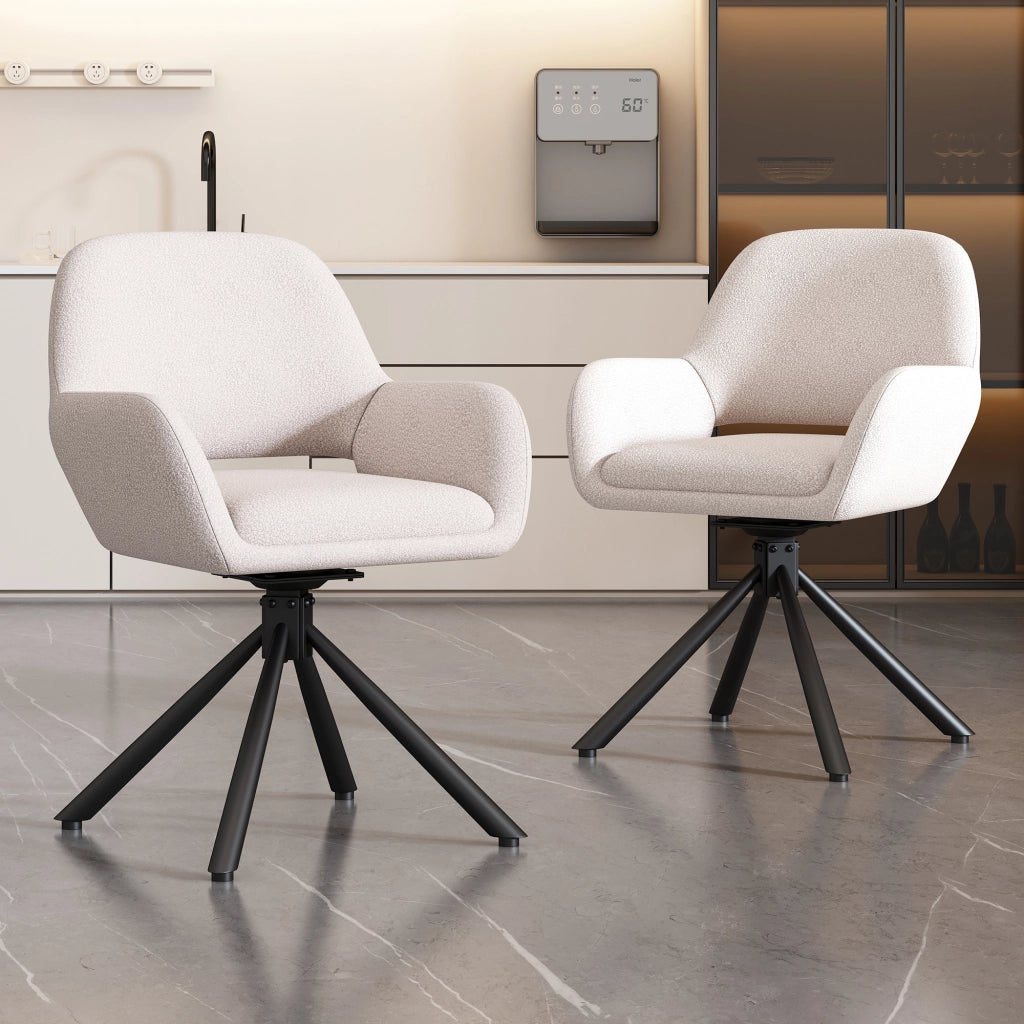 Set 4 Sedie da Pranzo Girevoli con Braccioli ¨C Xylo ¨C Bianco, Tessuto Sherpa, Moderne