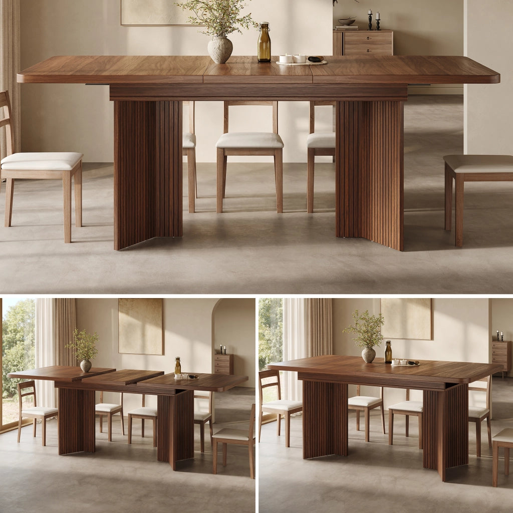 Tavolo allungabile da pranzo con piano estensibile e gambe a V in MDF e metallo 120–160 × 80 × 76.1 cm