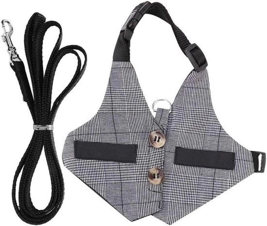Cappotto per Animali con Cinturino - Vestito Respirante - Disegno da Gentleman - Taglia L - Attività All'Aperto - Adatto per - Marrone - Nero