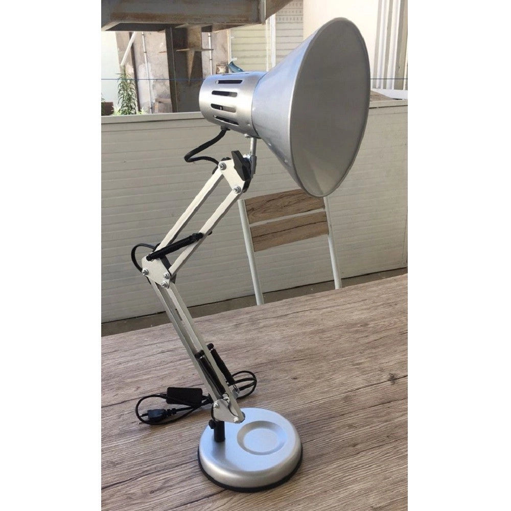 Trade Shop - Lampada Da Scrivania Con Braccio Snodabile Attacco E27 Luce Tavolo Per Ufficio - Argento