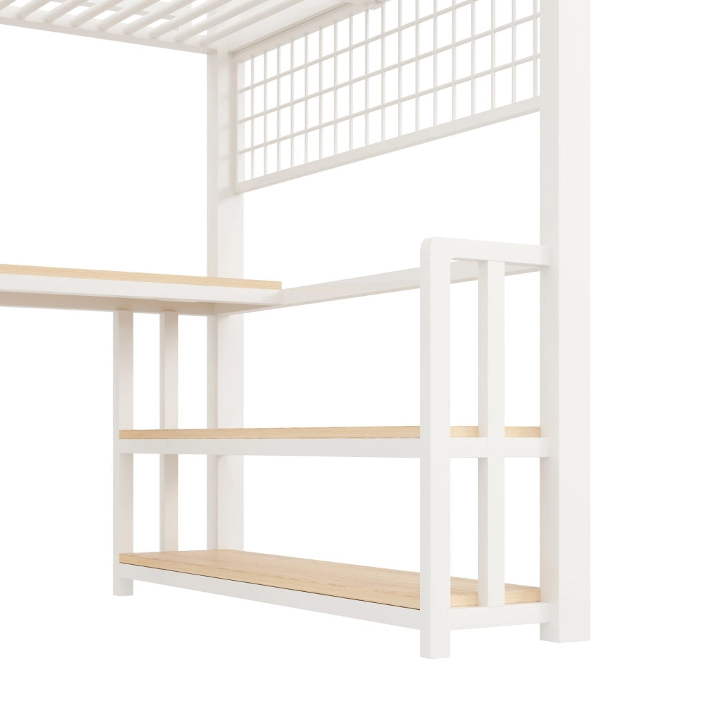 Letto a soppalco 140x200 cm bianco con scrivania, LED e ricarica USB