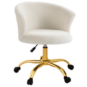 Sedia da Ufficio Regolabile in Altezza con Seduta Girevole e Rivestimento in Velluto Teddy. Bianco e Oro