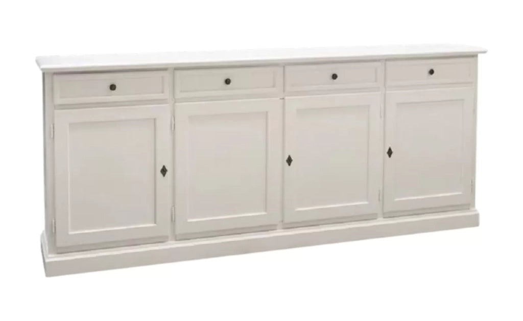 Madia credenza arte povera 4 porte legno bianco 205x42x86 (1380) - Mobili 2G
