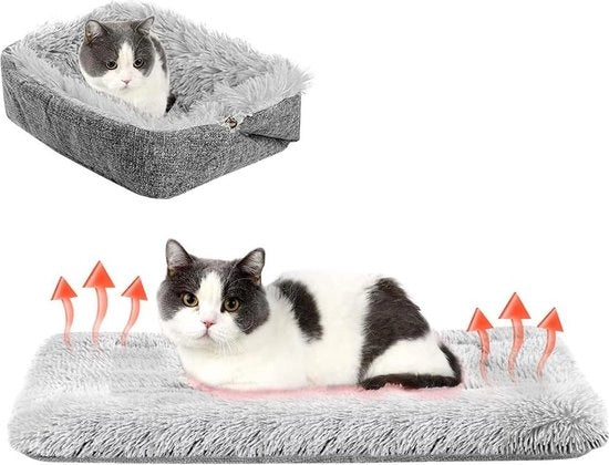 Deken autoaccogliente - Pluche 2-in-1 letto per gatti 50 x 60 cm - Deken lavabile autoaccogliente per gatti - Deken riscaldante per cani - Letto per animali con riscaldamento senza fili