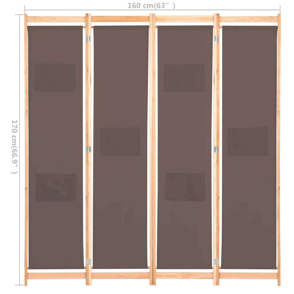 Divisorio a 4 Pannelli Marrone 160x170x4 cm in Tessuto 248180