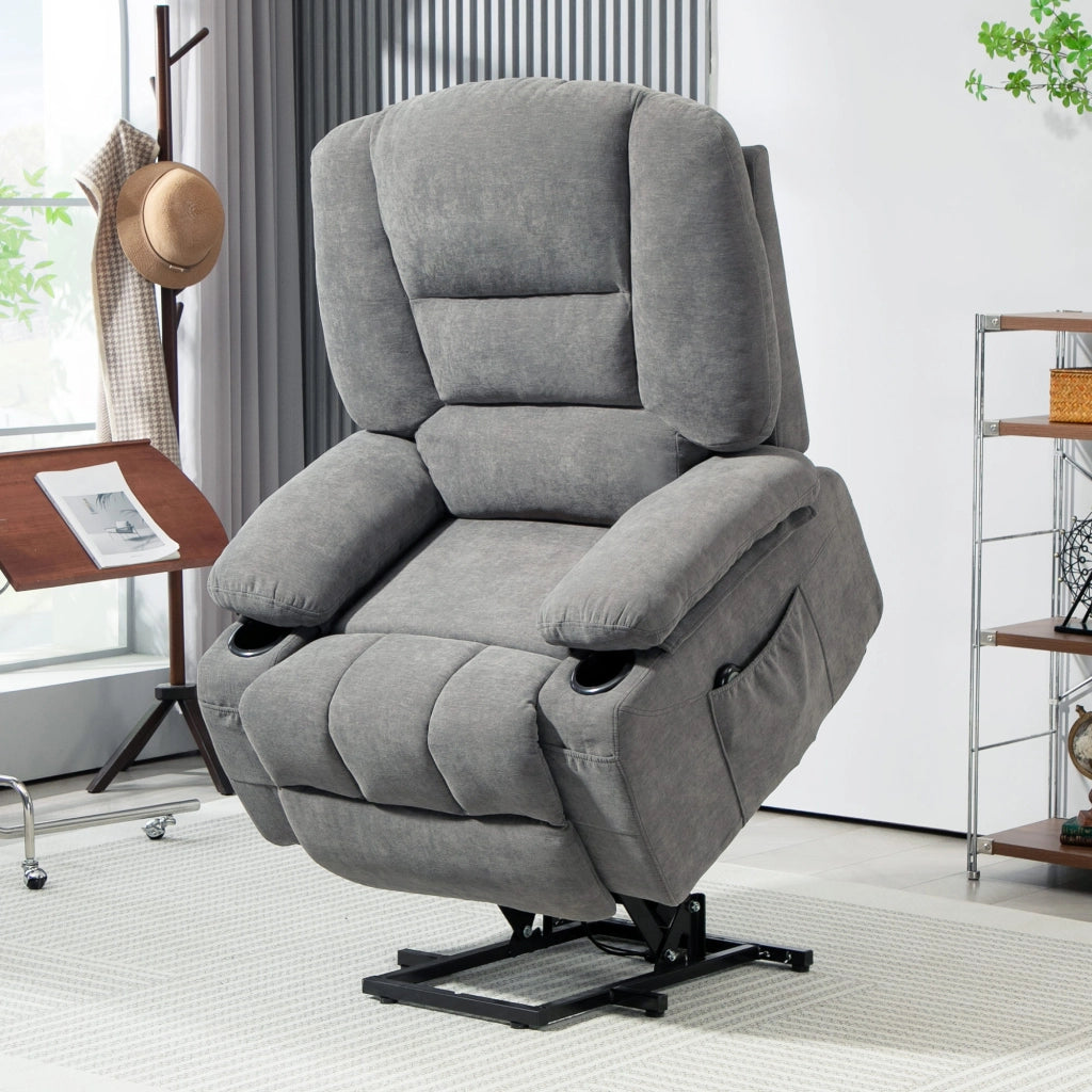 Poltrona relax alzapersona elettrica grigio reclinabile con funzione massaggio e riscaldamento con telecomando per casa