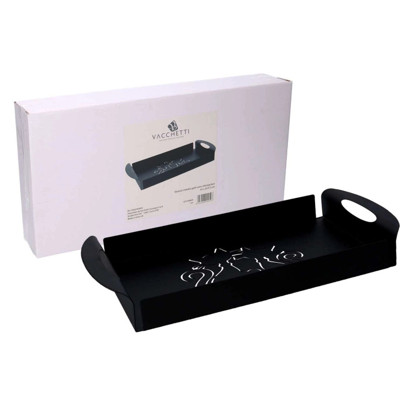 Vassoio metallo gatti nero rettangolare cm 41x20h5