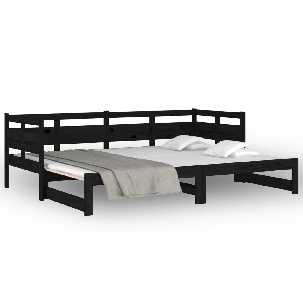 Letto singolo | Letto per adulti | Dormeuse Estraibile Nera in Legno Massello di Pino 2x(90x190)cm