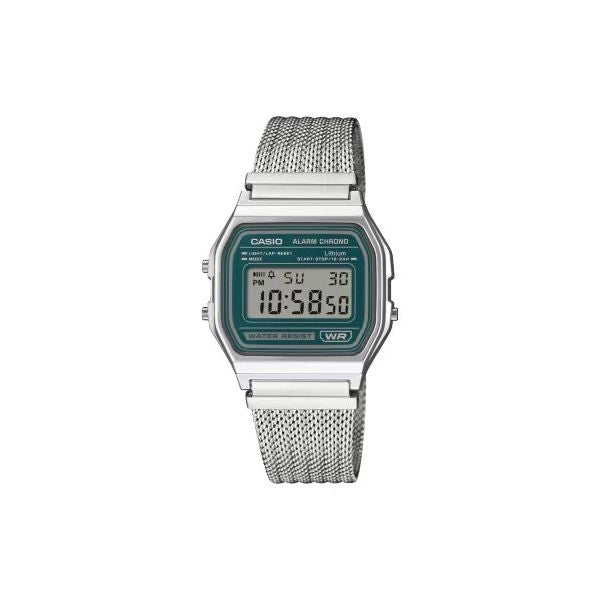 Orologio casio a158 wem 3ef vintage silver e green