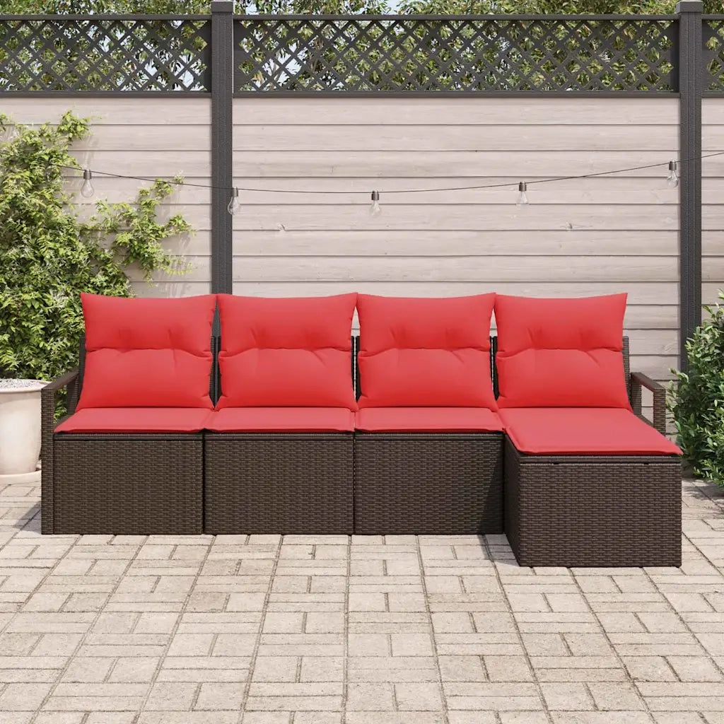 Set di divani con cuscino 5 pcs Marrone e Rosso polyrattan 3355013