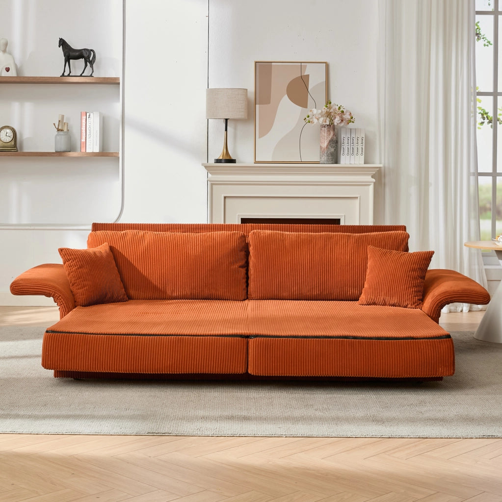 Divano letto trasformabile 182 cm in velluto a coste arancione HOMVRA