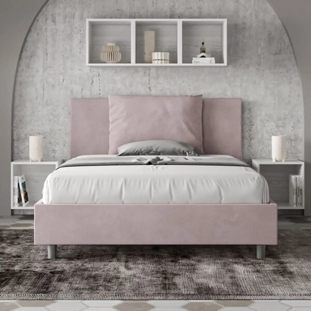 Letto matrimoniale francese con rete imbottito 140x190 microfibra glicine Antea