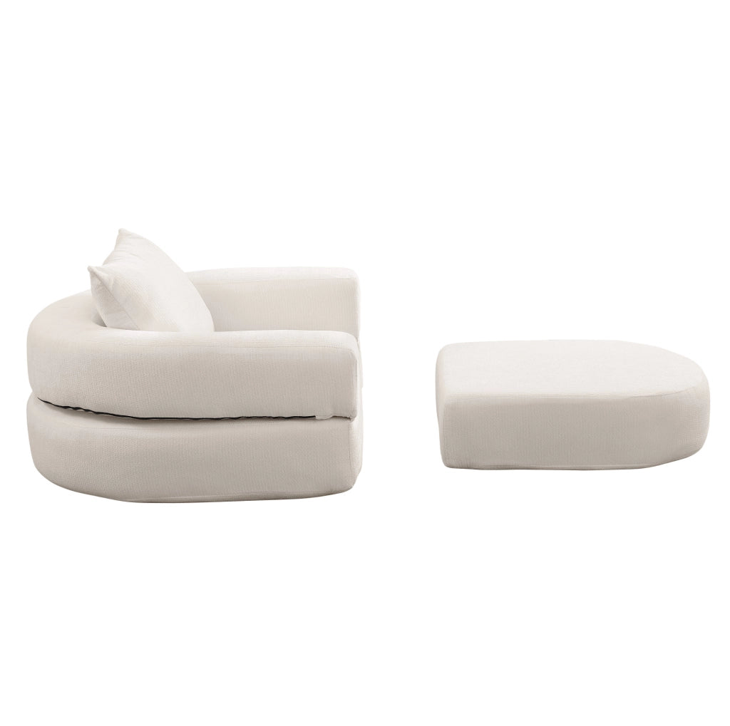 Divano modulare compatto in tessuto ciniglia beige