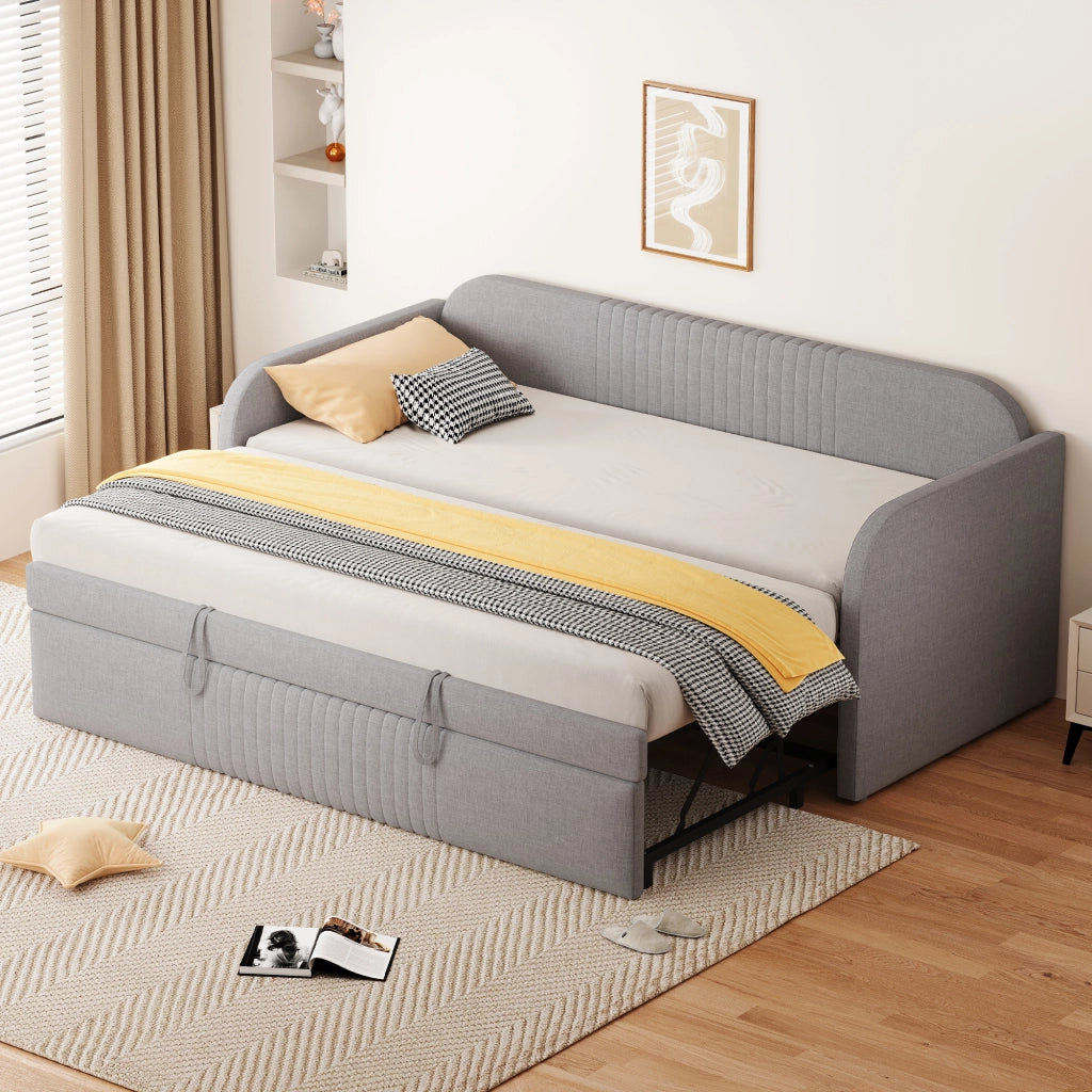 letto imbottito lino grigio chiaro 90 x 190 cm