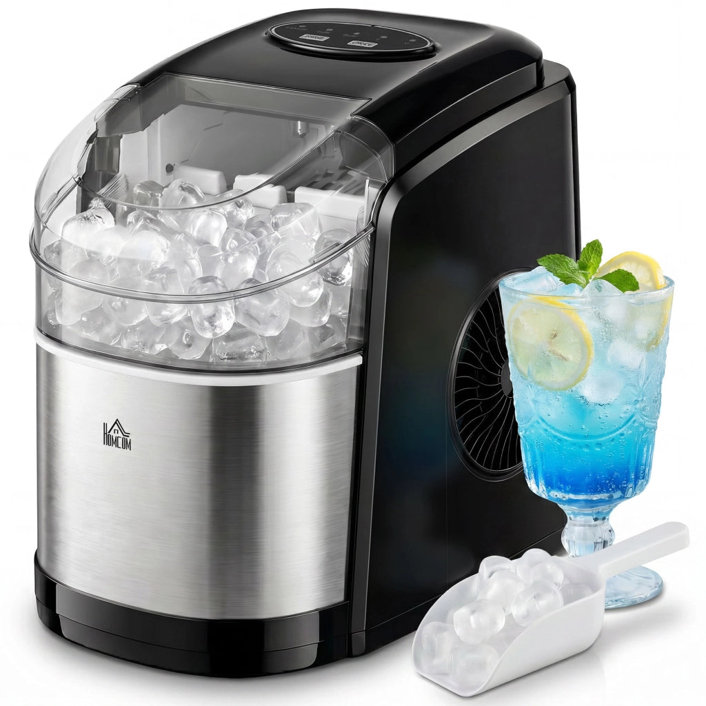 Macchina del Ghiaccio Autopulente da 9 Cubetti in 6-12 Minuti, in PP e Acciaio Inox, 24.2x35.3x33 cm, Nera