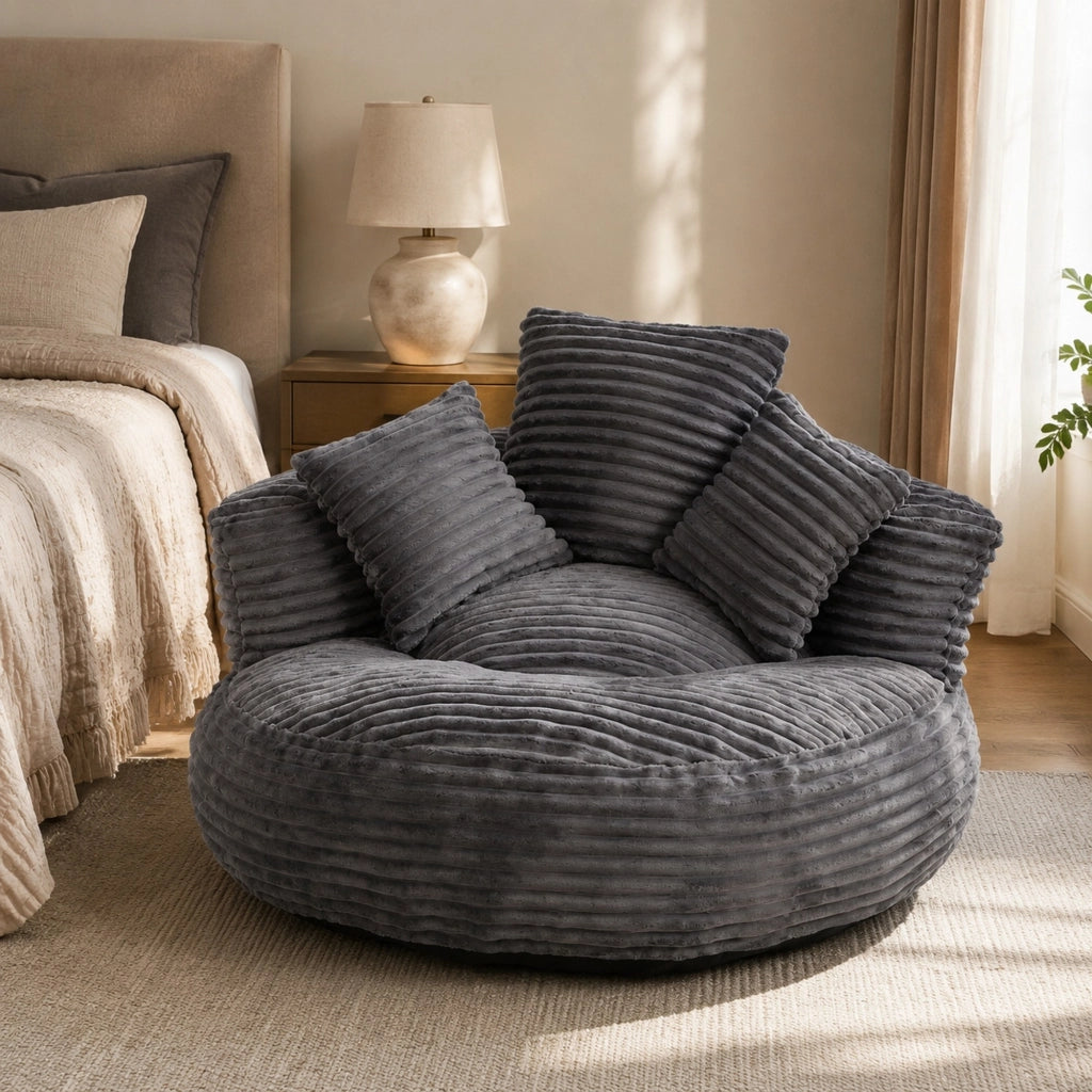 Poltrona sacco oversize in velluto a coste grigio scuro con schienale alto HOMVRA