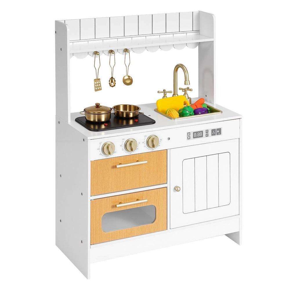 Cucina Giocattolo Bambini Legno Luci Suoni Cibo Pentole Microonde Forno Manopole Gioco Ruolo 3-8 Anni