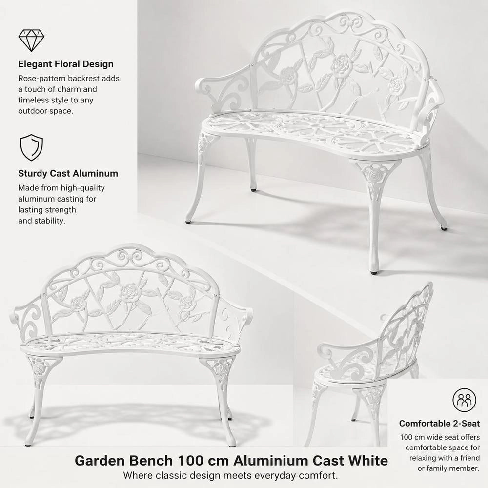 Garden Bench 100 Cm Cast Aluminum White