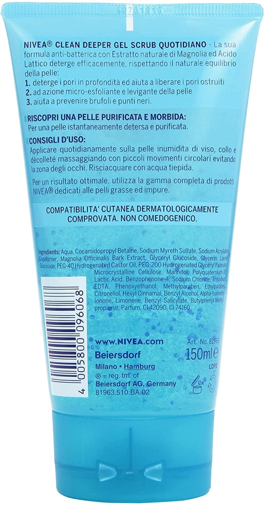 NIVEA GEL SCRUB QUOTIDIANO DA 150 ML CLEAN DEEPER PER PELLI GRASSE E IMPURE