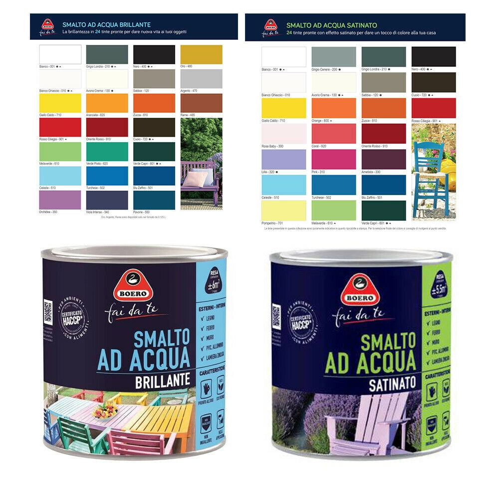 Smalto ad Acqua Brillante Satinato Inodore Ferro Legno Interno Esterno Boero Formato: 0,5 L, Colori: Lilla Satinato