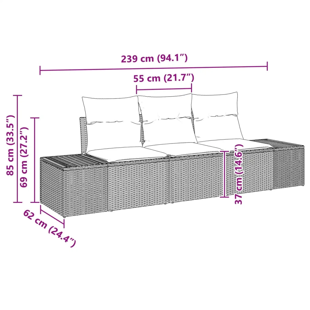 Set Divano da Giardino 3 pz Nero e Turchese polyrattan 3355595