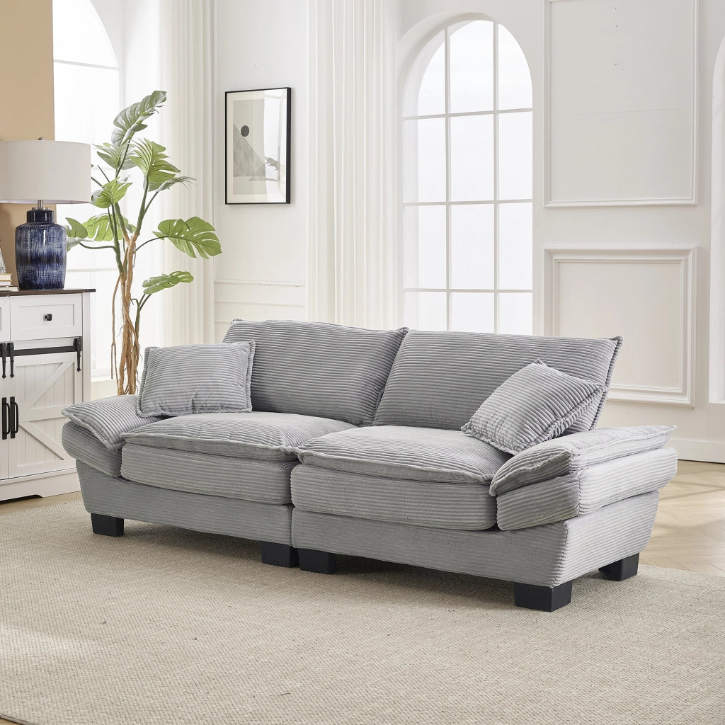 Divano a 2 posti in velluto; seduta profonda 224x81x81 cm; grigio chiaro