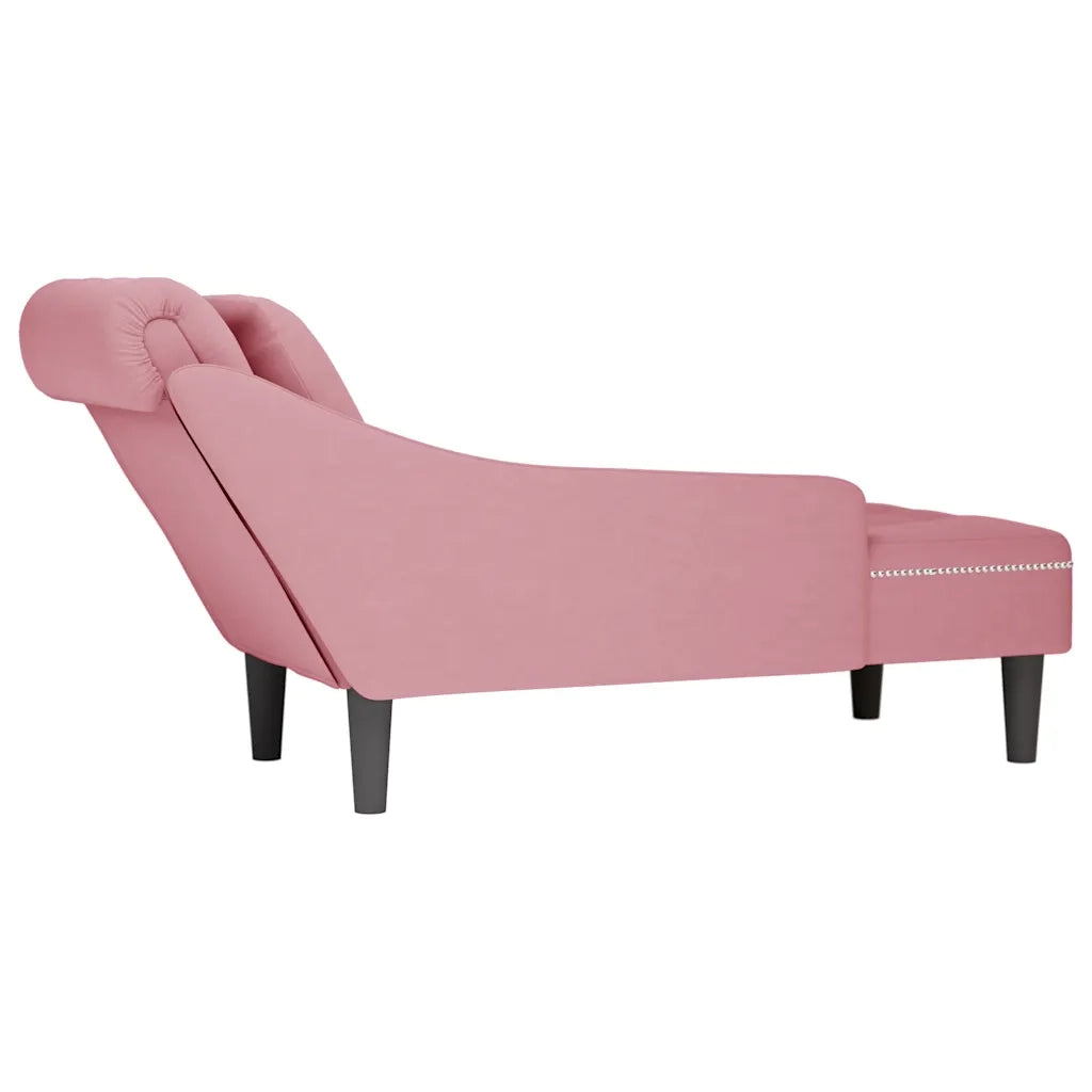Sdraio con Cuscino e Bracciolo Destro in Velluto Rosa 4009775