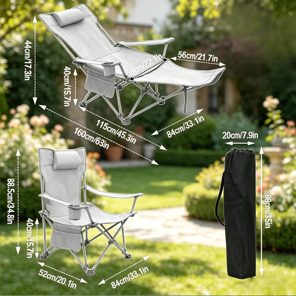 Sedia pieghevole con poggiapiedi estraibile, leggero e portatile per campeggio e attività all'aperto, struttura in acciaio e tessuto Oxford 600D