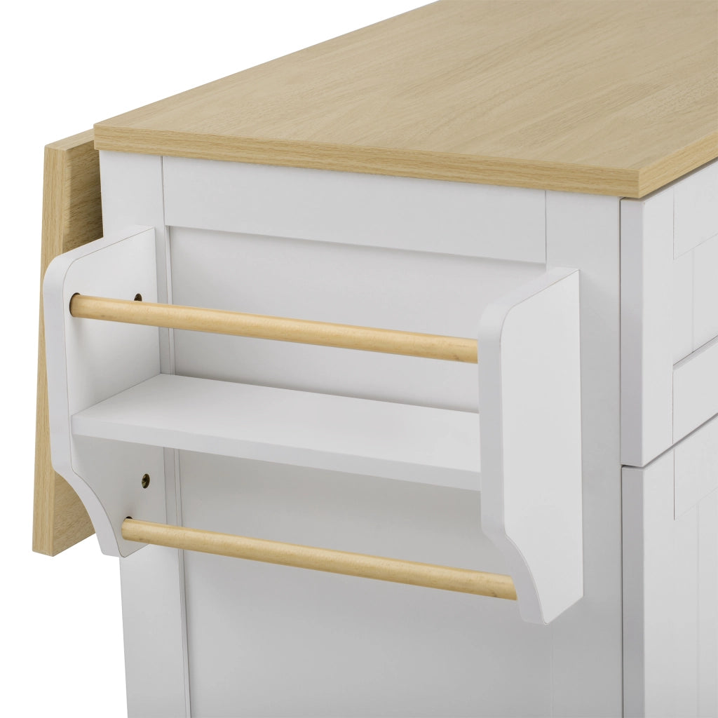 Mobile base da cucina con piano estraibile e pieghevole; cassetti multifunzione; bianco e naturale 140 × 40-70 × 92 cm