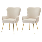 Set di 2 Sedie da Pranzo in Velluto Beige con Gambe Metalliche Dorate Regolabili e Braccioli