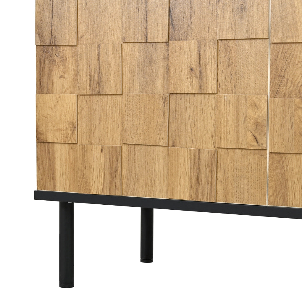 Credenza 160x35x80;5 cm a 2 ante con motivo mosaico in truciolare; naturale e nero