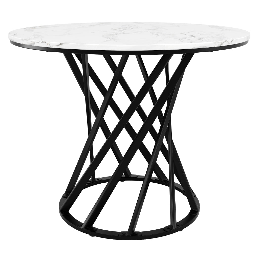 Tavolo da pranzo rotondo 80 cm in MDF bianco e metallo nero, stabile e versatile