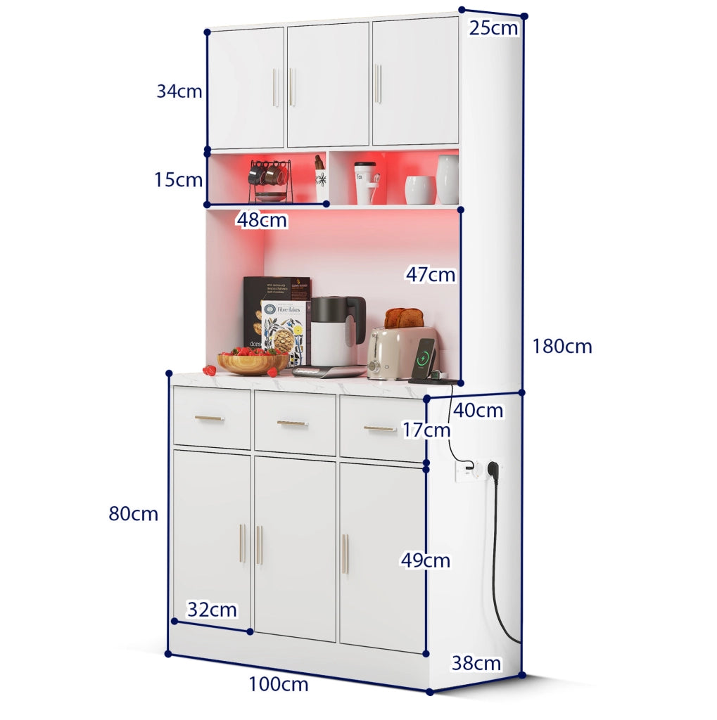 Mobile da cucina 100x40x180 cm bianco MDF, LED con prese USB