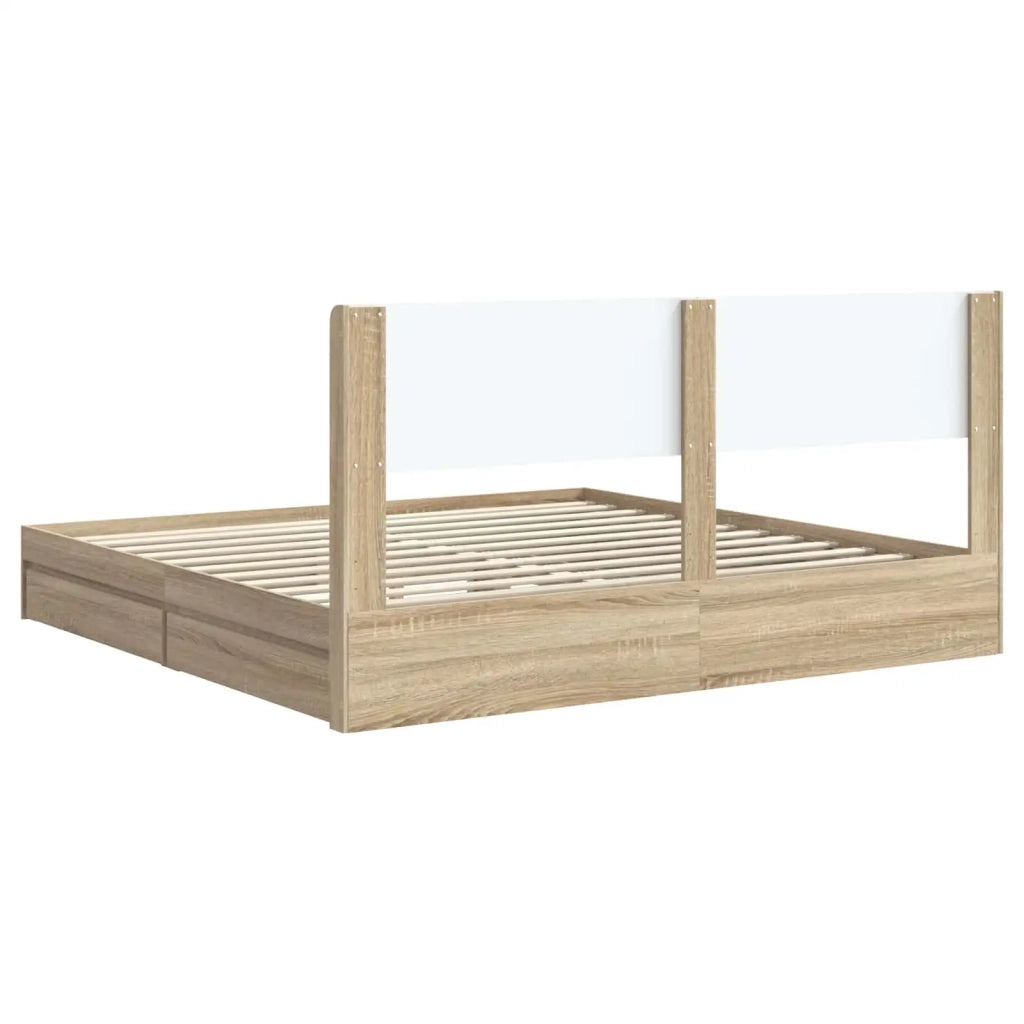 Letto matrimoniale | Letto per adulti | Struttura del letto con stoccaggio e testata Rovere Sonoma