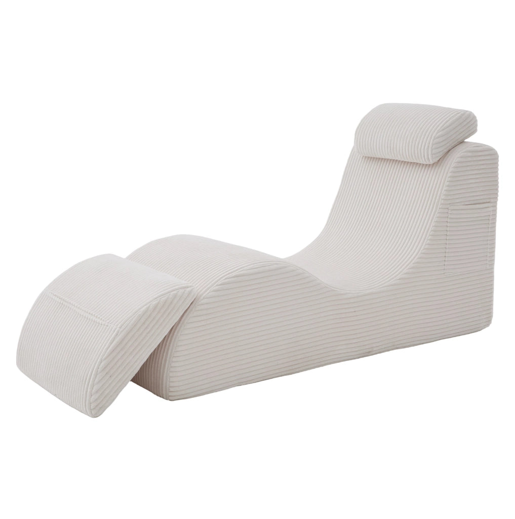 Poltrona singola ergonomica 160x66x90 cm in velluto a coste beige; con tasca laterale