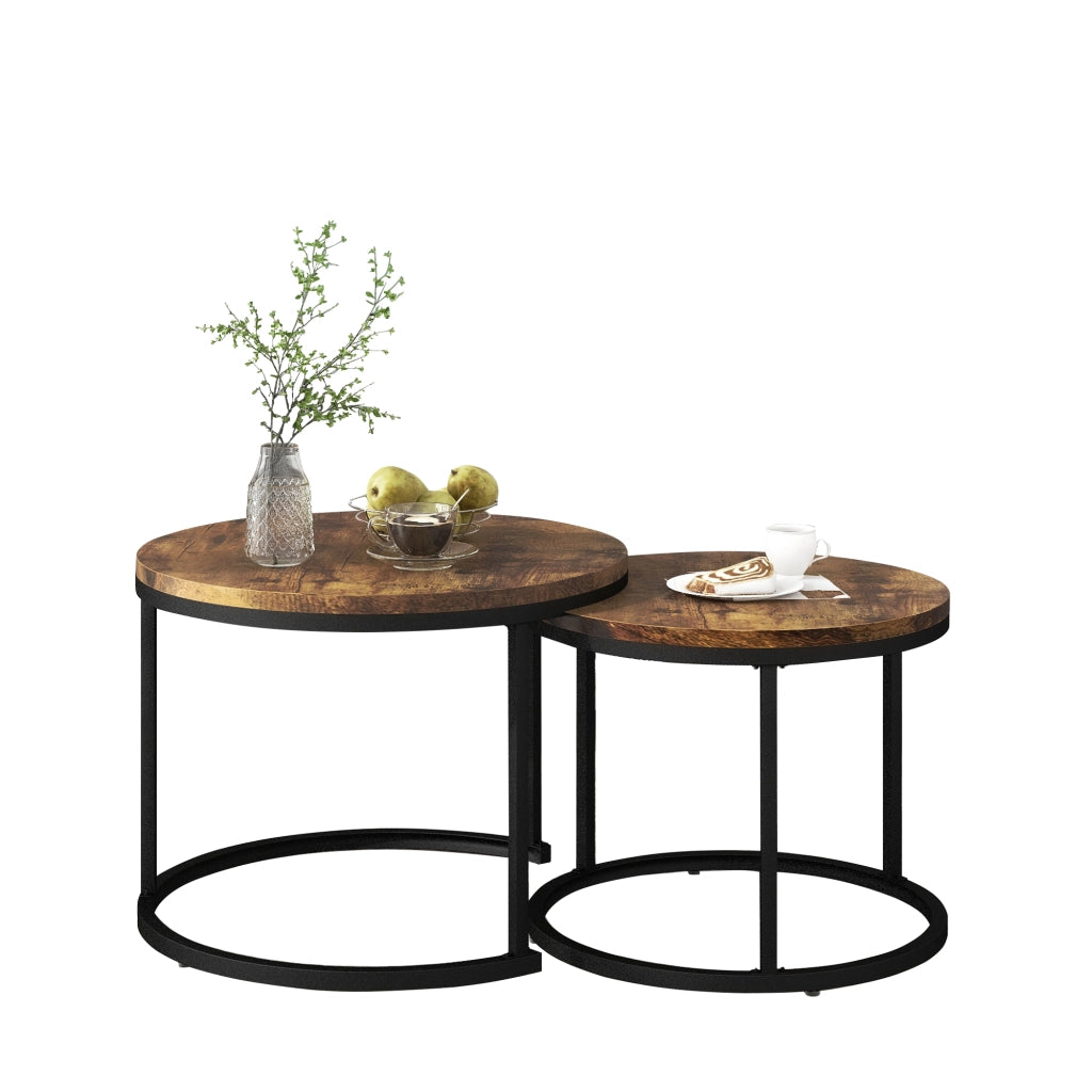 Set di 2 tavolini da salotto rotondi impilabili in MDF effetto legno marrone