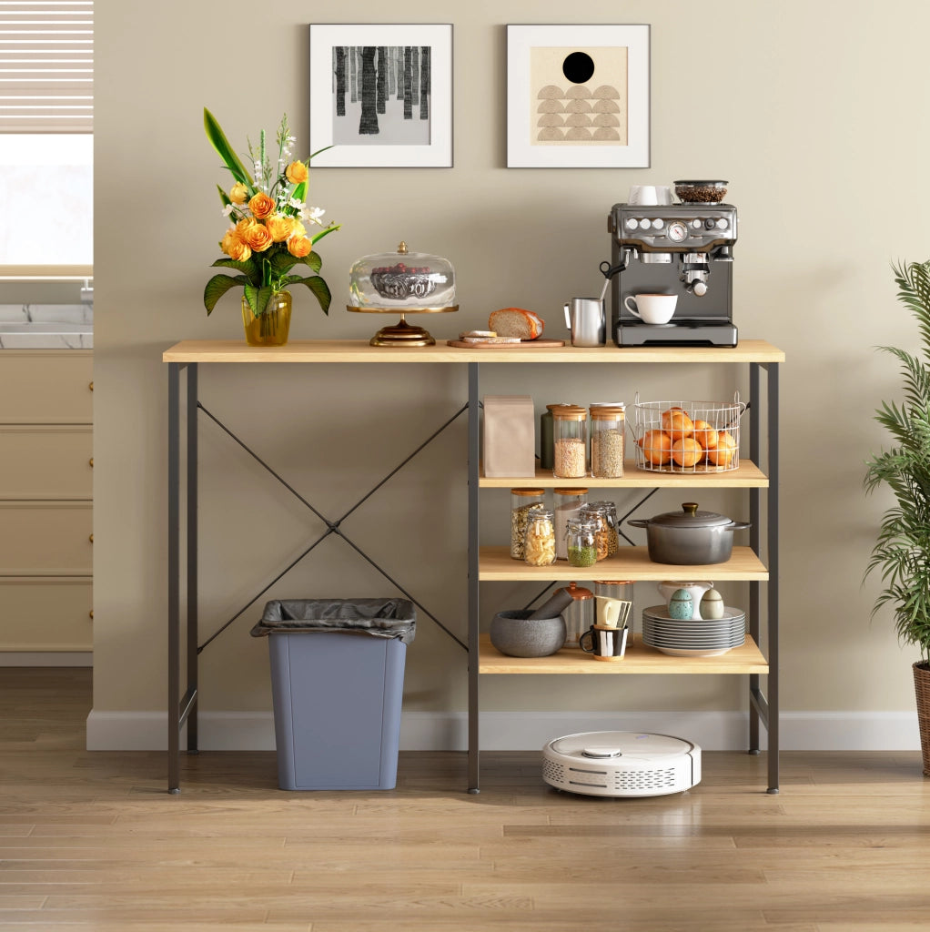 Tavolo Organizer Multifunzionale 120x40x85,5 cm con Struttura Metallica Nera e Piano Effetto Legno, Montaggio Flessibile per Cucina e Soggiorno