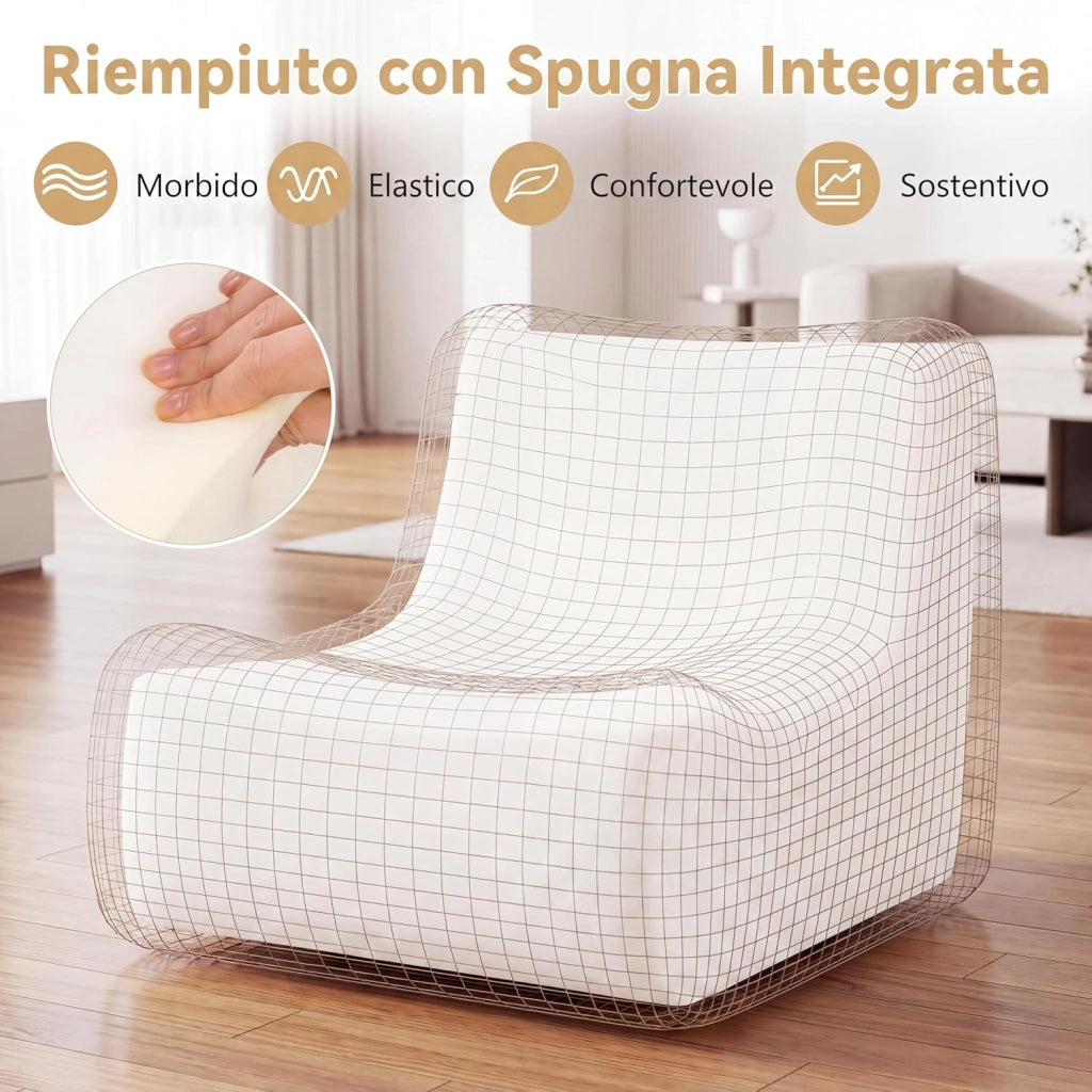 Divano da Pavimento, Poltrona da Lettura con Fondo Antiscivolo e Design Trapuntato, Sedia Imbottita da Terra per Soggiorno, Studio, Camera da Letto, 86 x 86 x 72cm, Portata 150 kg (Marrone)