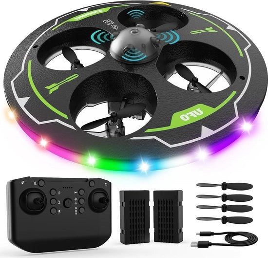 Drone RC Quadcopter 360° con Evitamento degli Ostacoli - Multi Stati di Illuminazione - Drone RC Quadcopter Duraturo e Sicuro con UFO Blu - Realizzato in Schiuma - Aeromobile per Principianti con 360° Capovolgimento - Stabilizzazione dell'Altitudine
