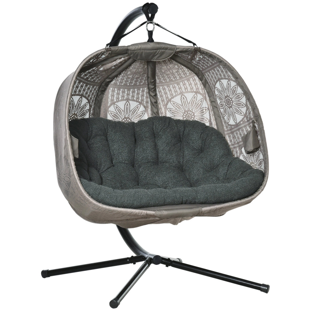 Poltrona sospesa doppia 132x126x172 cm pieghevole in acciaio sabbia