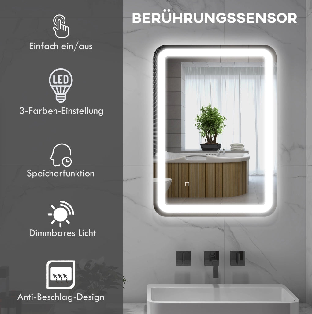 Specchio bagno LED 50x70 cm con antiappannamento e touch