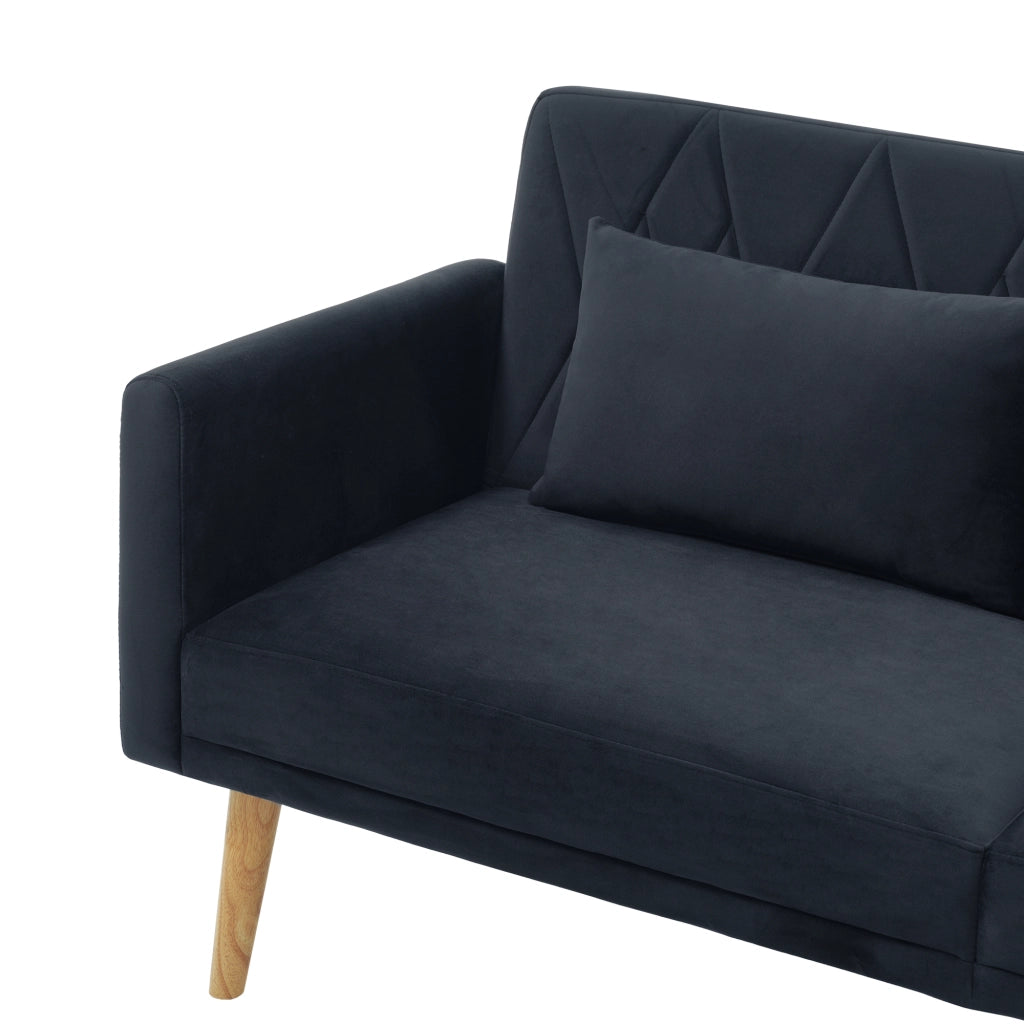 Divano letto 2 posti 180 cm con schienali regolabili in velluto nero