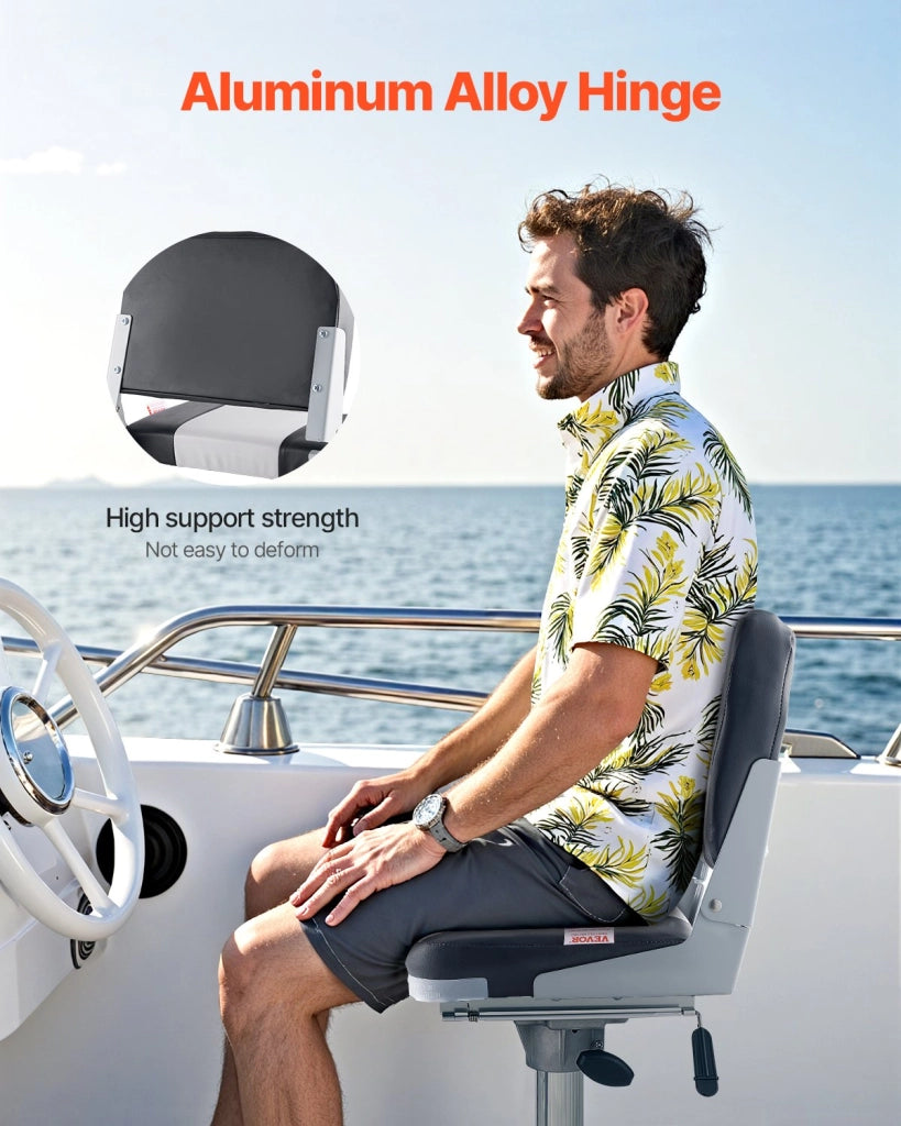 Sedile per Barca Pieghevole AD75161 1 pz con Schienale Basso in Pelle PVC Cerniere Alluminio Nero Grigio per Barca da Pesca Yacht