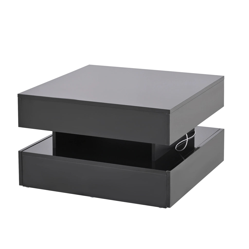 Tavolino da salotto sollevabile nero lucido con luci LED 65x65 cm