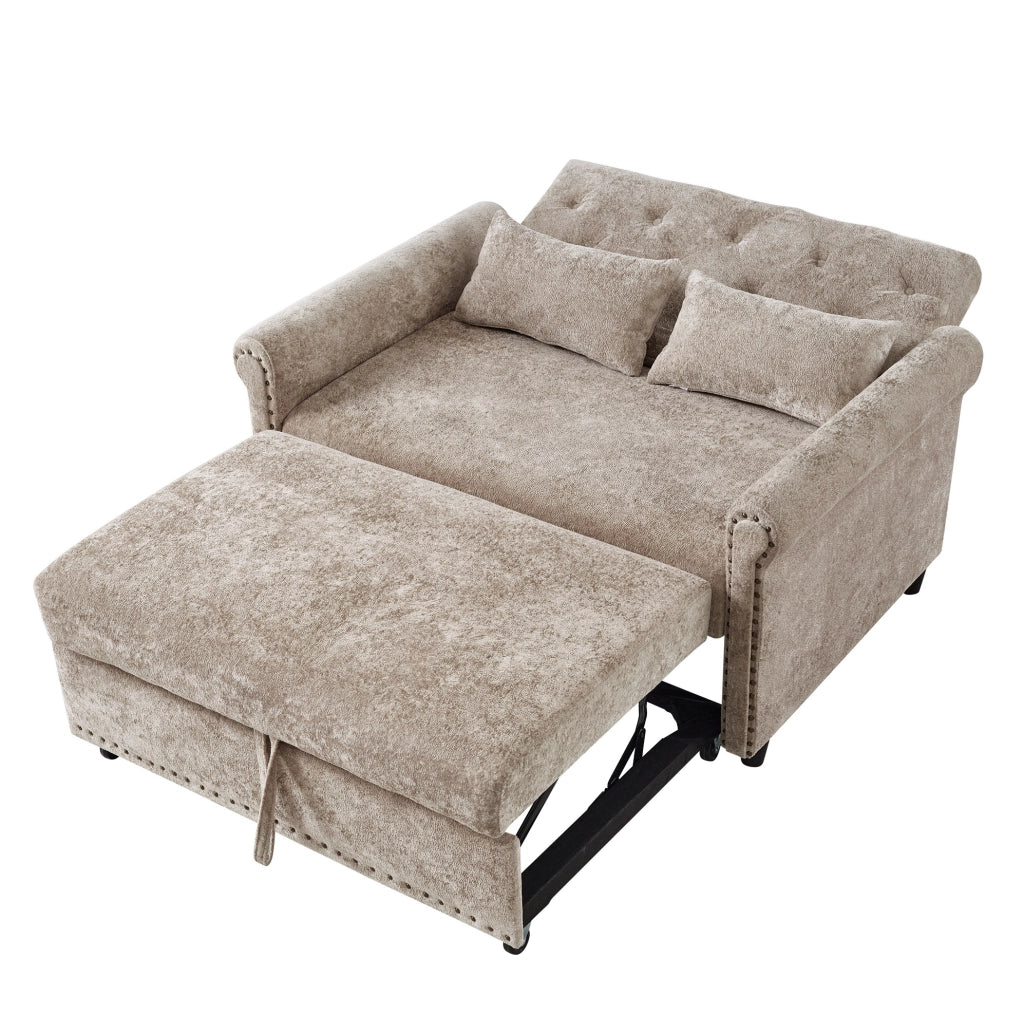 Divano letto 2 posti ULEVR 120x80x82 cm, schienale regolabile 110¡ã/145¡ã/180¡ã, letto estraibile, marrone e grigio