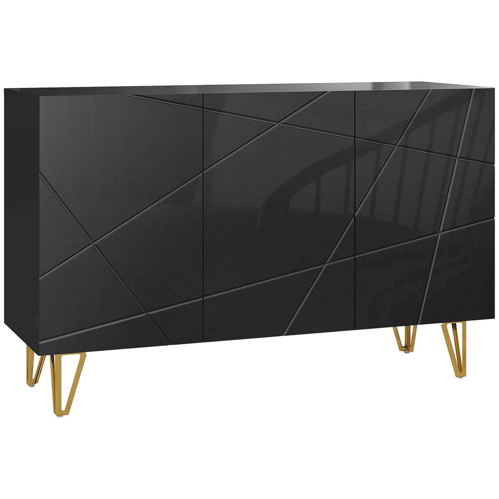 Cassettiera con 2 Ante e Ripiano Regolabile ¨C zephmum ¨C Nero e Oro 120x40x75